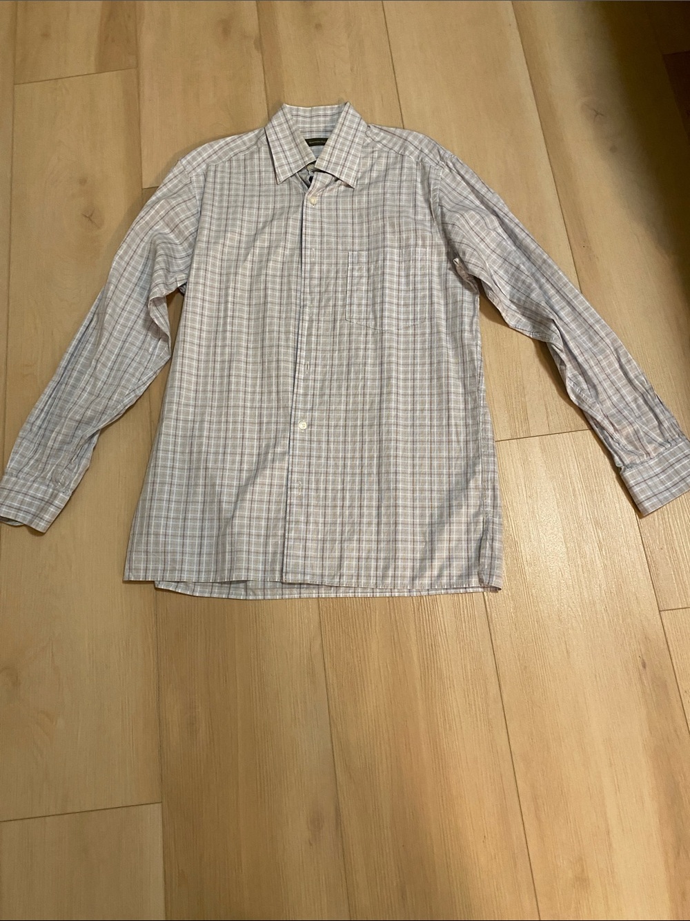 Ermenegildo Zegna Light Blue and White Plaid Dress Shirt